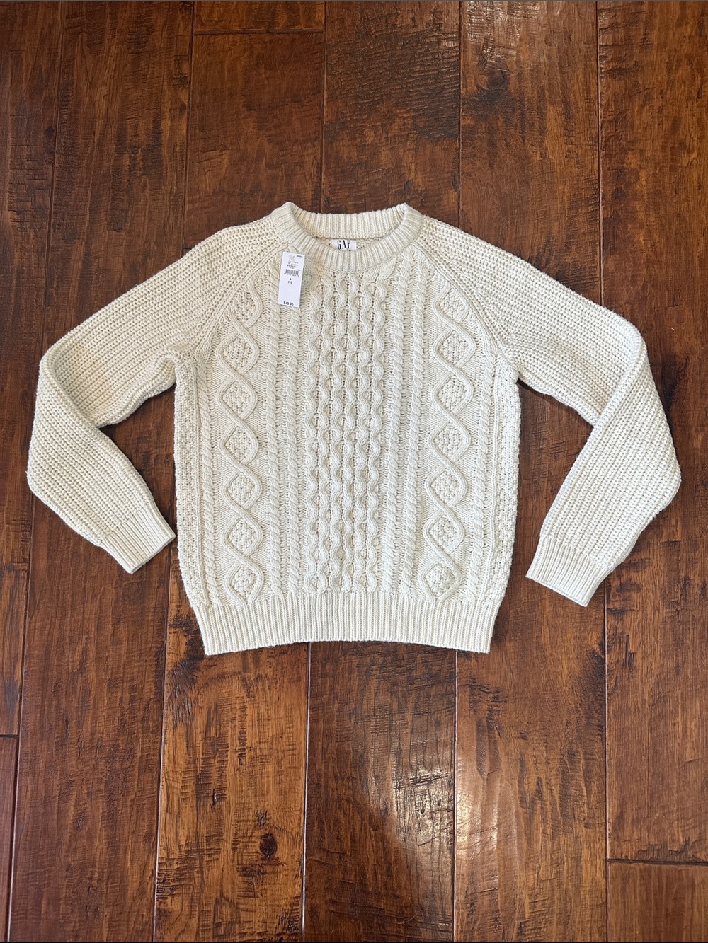 Gap Kids Boys Cable Knit Crewneck Sweater Cream White Size L / 10 NWT